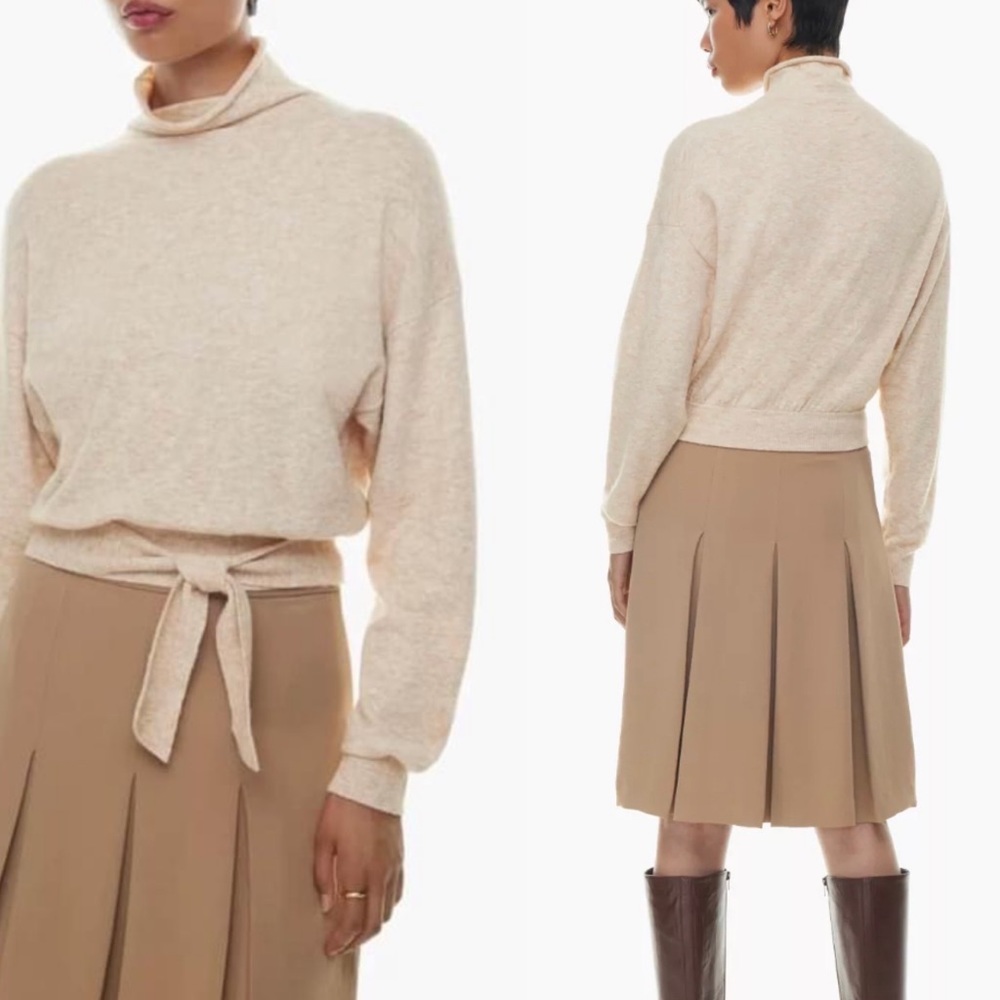 Aritzia Wilfred Lorin Cream Tie Knit Turtleneck Casual Sweater Cottagecore Sz S - Picture 3 of 11